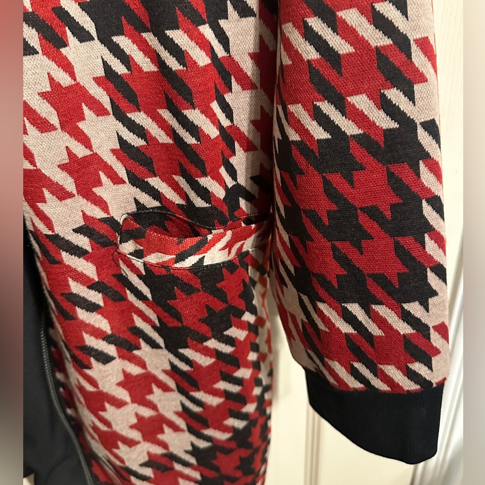 Sanctuary City Topper Houndstooth Pattern Full Zip Coat Red, Tan & Black, XL - Picture 5 of 7